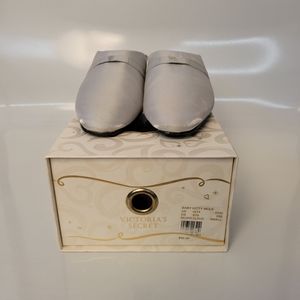 Victoria's Secret Silver Cloud Metallic Baby Kitty Mule Slipper Heels 5 6